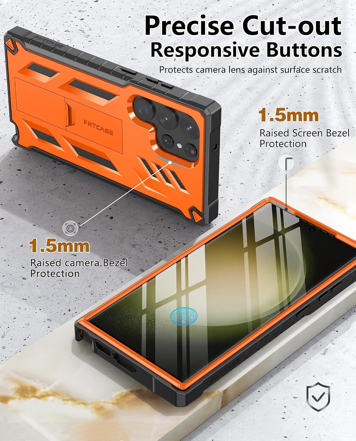 image:imageFNTCASE for Samsung Galaxy S23Ultra Case Military Grade Drop Proof Protection Mobile Cover with Kickstand Matte Textured Rugged Shockproof TPU Protective Sturdy Phone Case Black 68 inchOrange