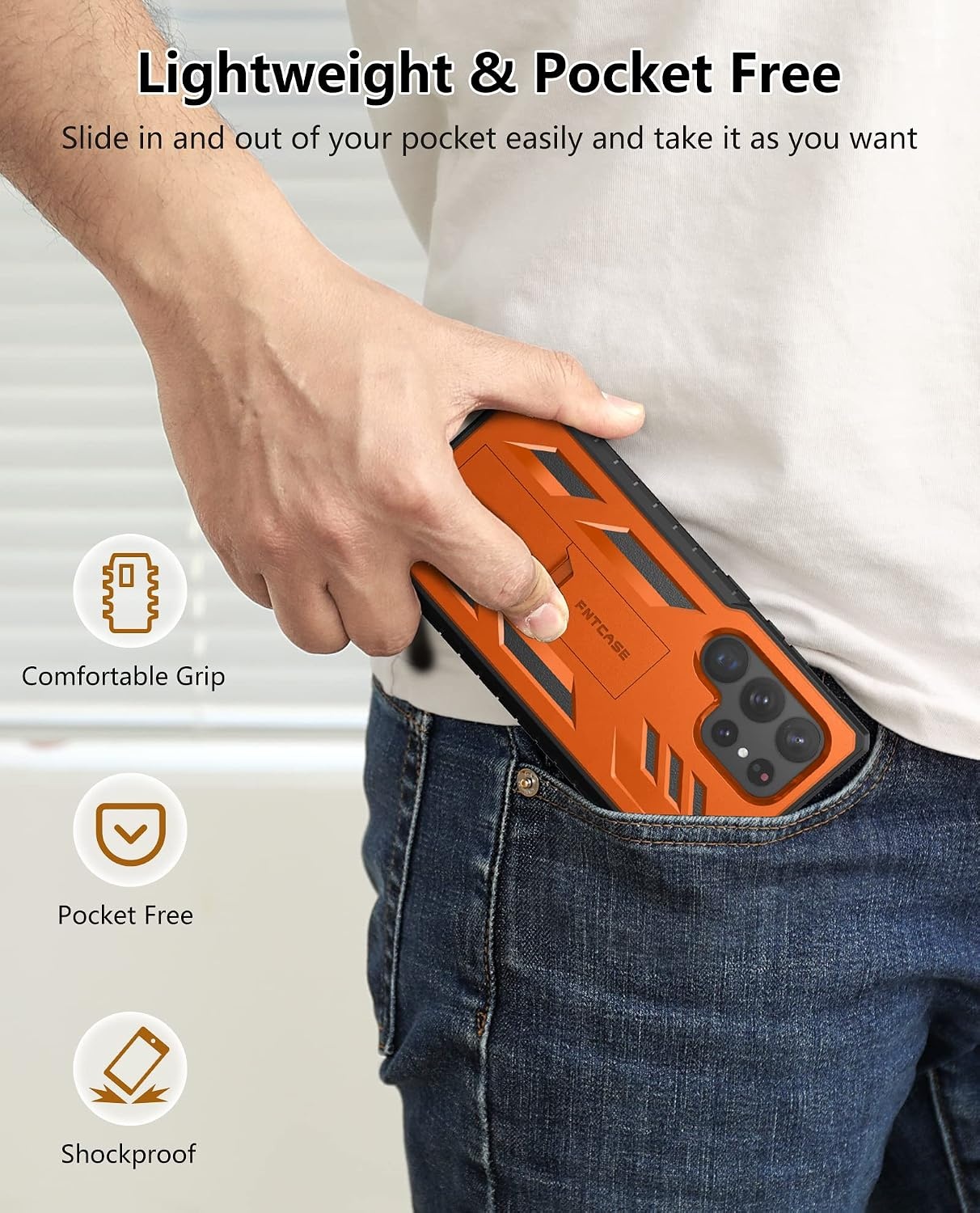 image:imageFNTCASE for Samsung Galaxy S23Ultra Case Military Grade Drop Proof Protection Mobile Cover with Kickstand Matte Textured Rugged Shockproof TPU Protective Sturdy Phone Case Black 68 inchOrange