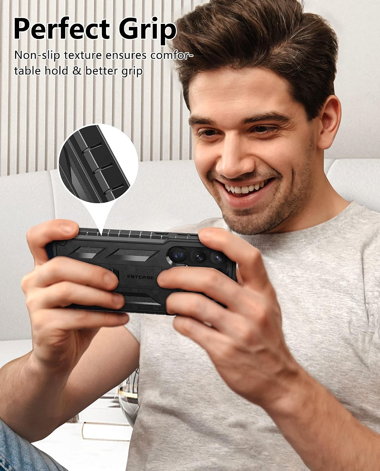 image:imageFNTCASE for Samsung Galaxy S23Ultra Case Military Grade Drop Proof Protection Mobile Cover with Kickstand Matte Textured Rugged Shockproof TPU Protective Sturdy Phone Case Black 68 inchBlack