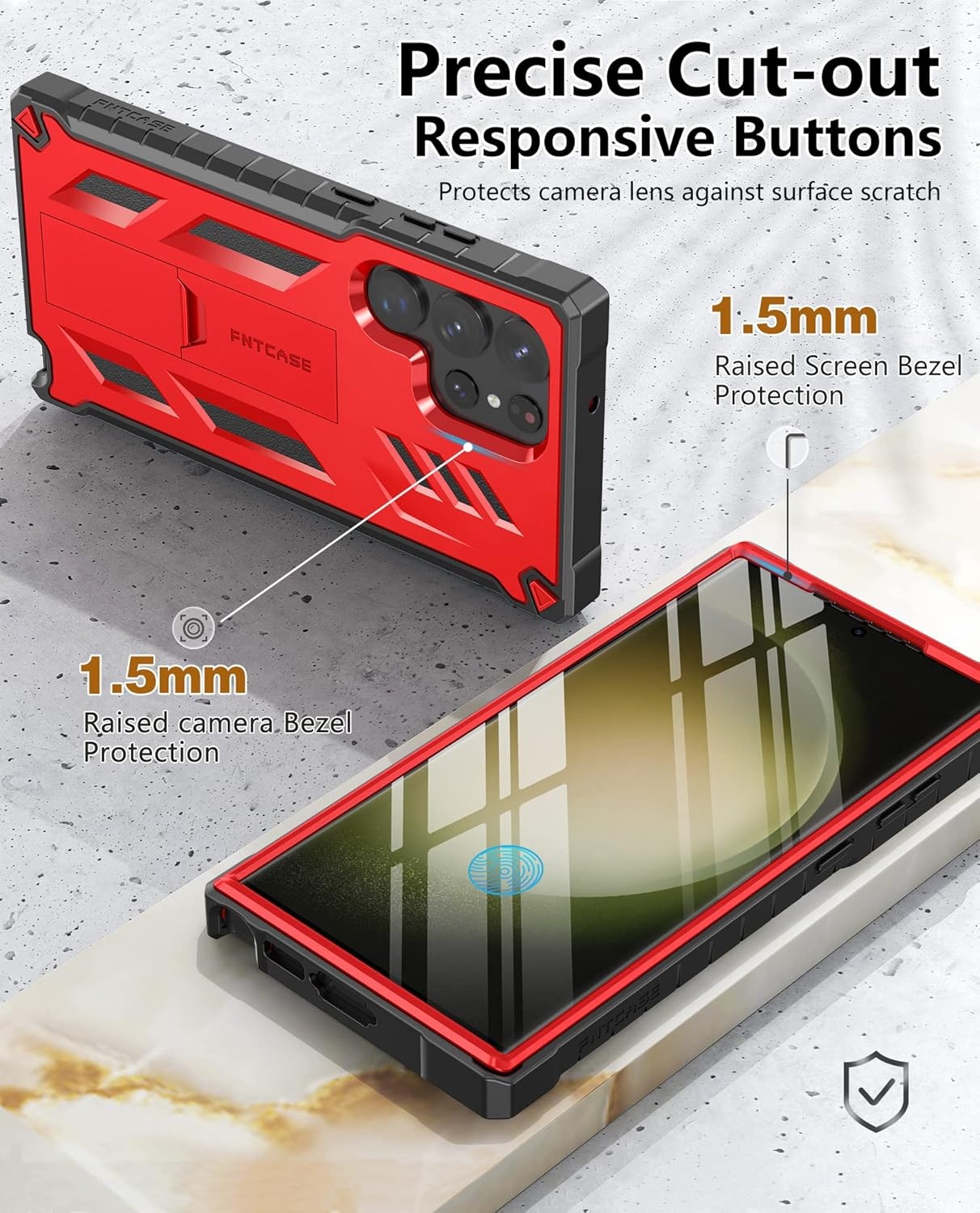 image:imageFNTCASE for Samsung Galaxy S23Ultra Case Military Grade Drop Proof Protection Mobile Cover with Kickstand Matte Textured Rugged Shockproof TPU Protective Sturdy Phone Case Black 68 inchRed