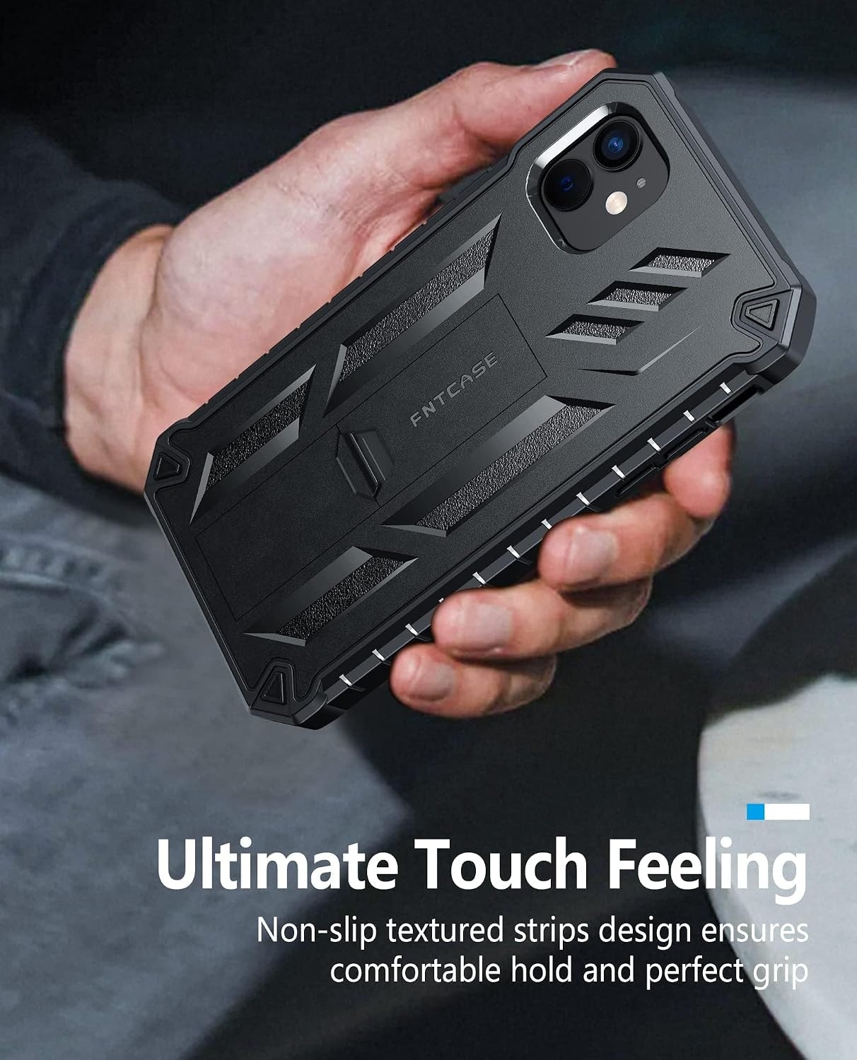image:imageFNTCASE for iPhone 11 Phone Case for iPhone XR Case Builtin Screen Protector amp Kickstand Military Grade Drop Protection Heavy Duty Full Protective Shockproof TPU Rugged Phone Cover BlackBlack