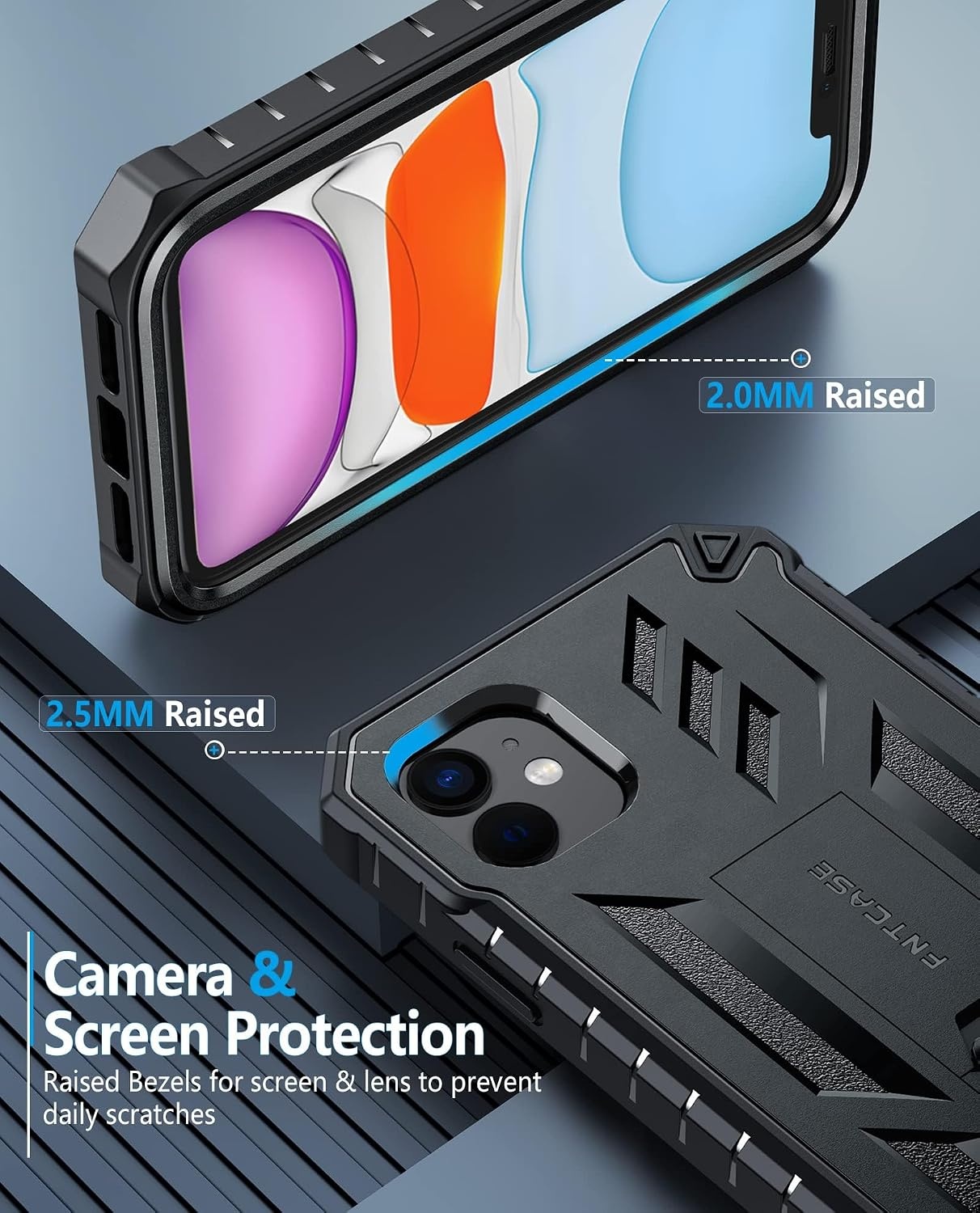 image:imageFNTCASE for iPhone 11 Phone Case for iPhone XR Case Builtin Screen Protector amp Kickstand Military Grade Drop Protection Heavy Duty Full Protective Shockproof TPU Rugged Phone Cover BlackBlack