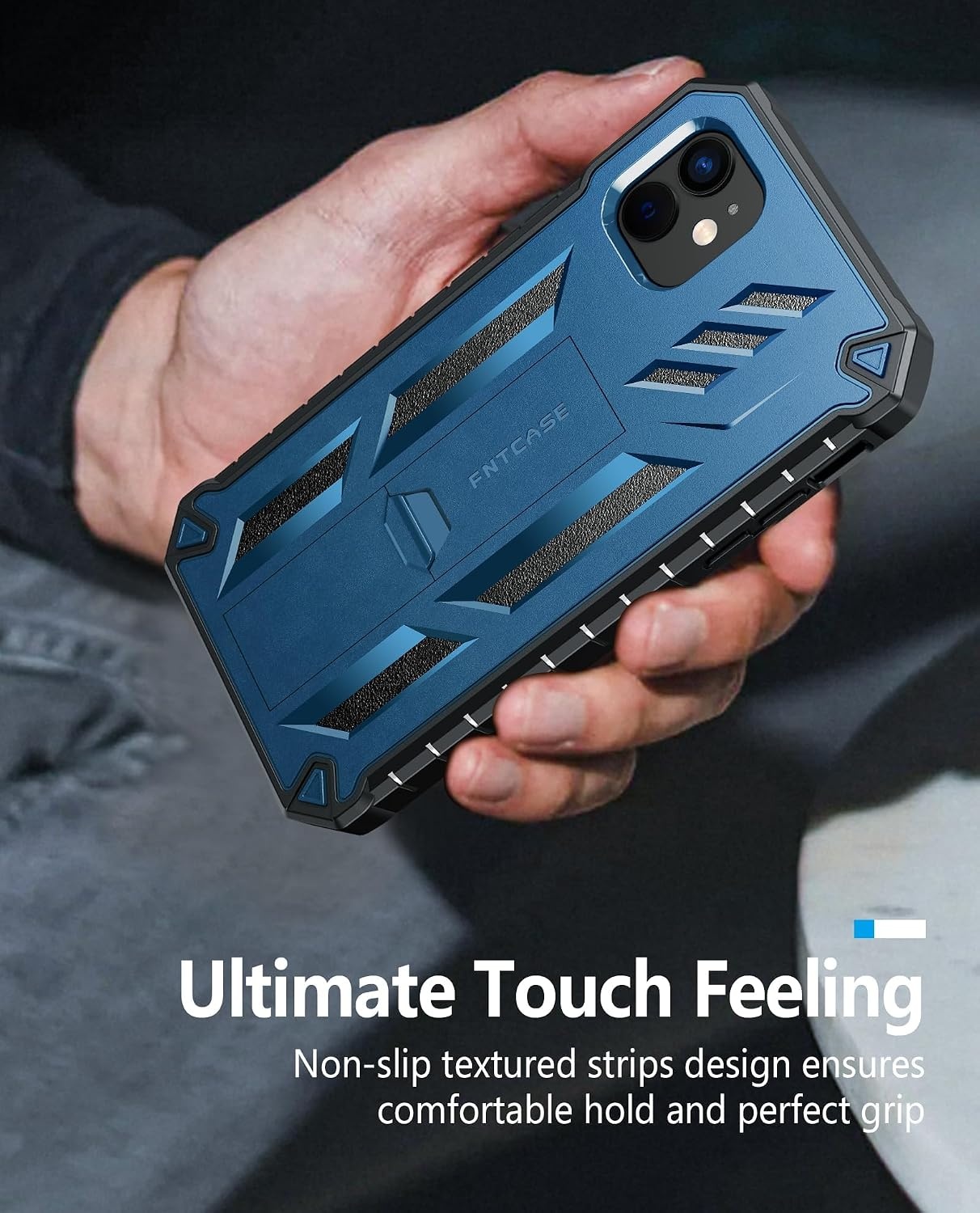 image:imageFNTCASE for iPhone 11 Phone Case for iPhone XR Case Builtin Screen Protector amp Kickstand Military Grade Drop Protection Heavy Duty Full Protective Shockproof TPU Rugged Phone Cover BlackBlue