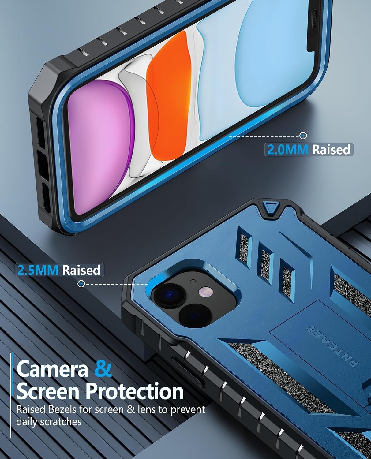 image:imageFNTCASE for iPhone 11 Phone Case for iPhone XR Case Builtin Screen Protector amp Kickstand Military Grade Drop Protection Heavy Duty Full Protective Shockproof TPU Rugged Phone Cover BlackBlue