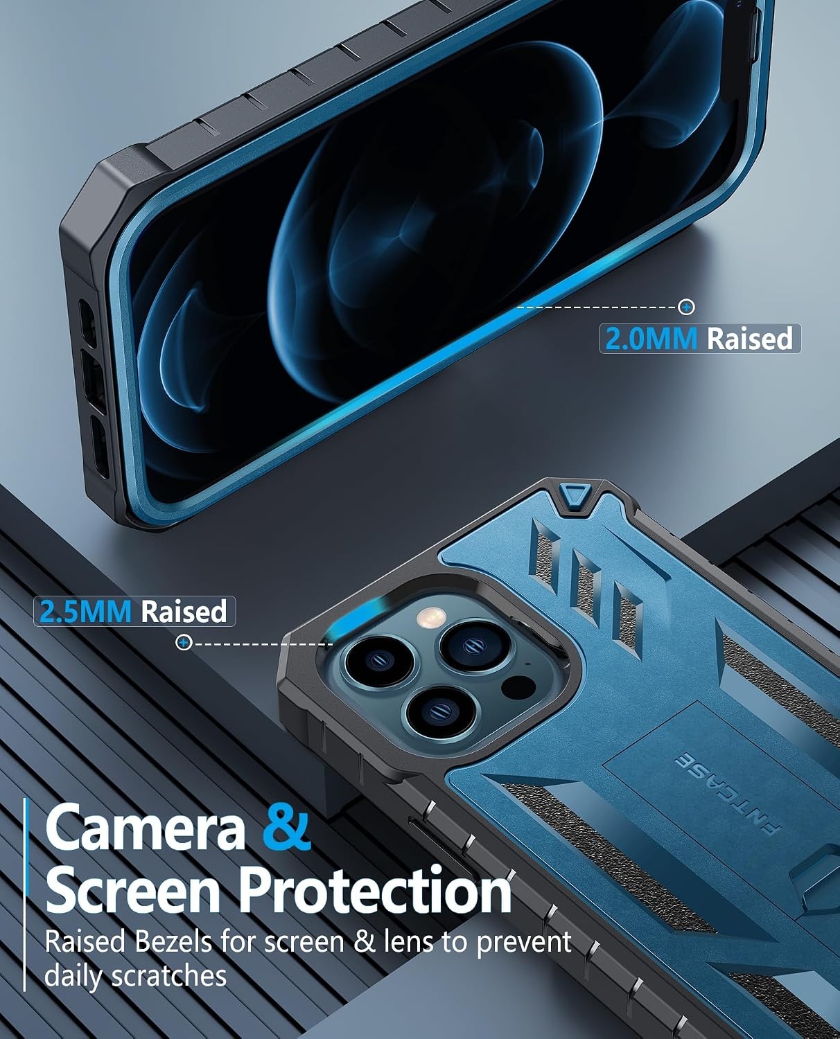 image:imageFNTCASE for iPhone 12 Pro Max Case Builtin Screen Protector amp Kickstand Military Grade Drop Protection Heavy Duty Full Protective Matte Textured Shockproof TPU Rugged Phone Cover BlackBlue