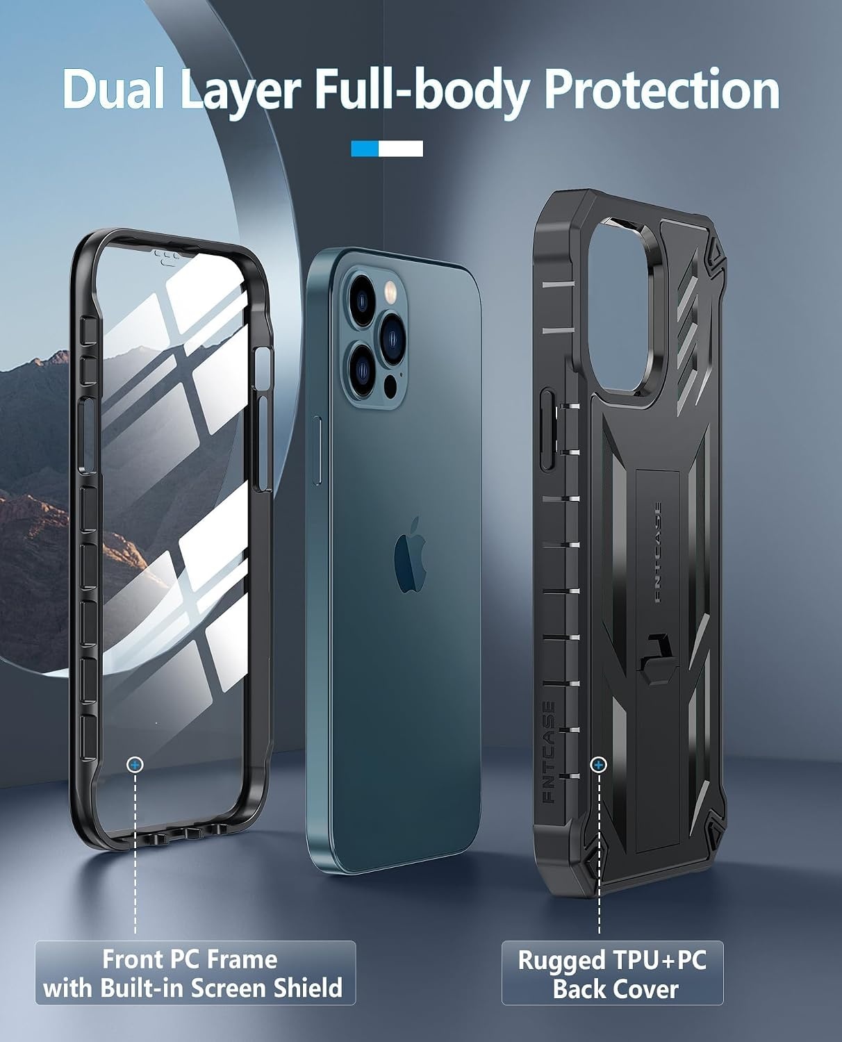 image:imageFNTCASE for iPhone 12 Pro Max Case Builtin Screen Protector amp Kickstand Military Grade Drop Protection Heavy Duty Full Protective Matte Textured Shockproof TPU Rugged Phone Cover BlackBlack