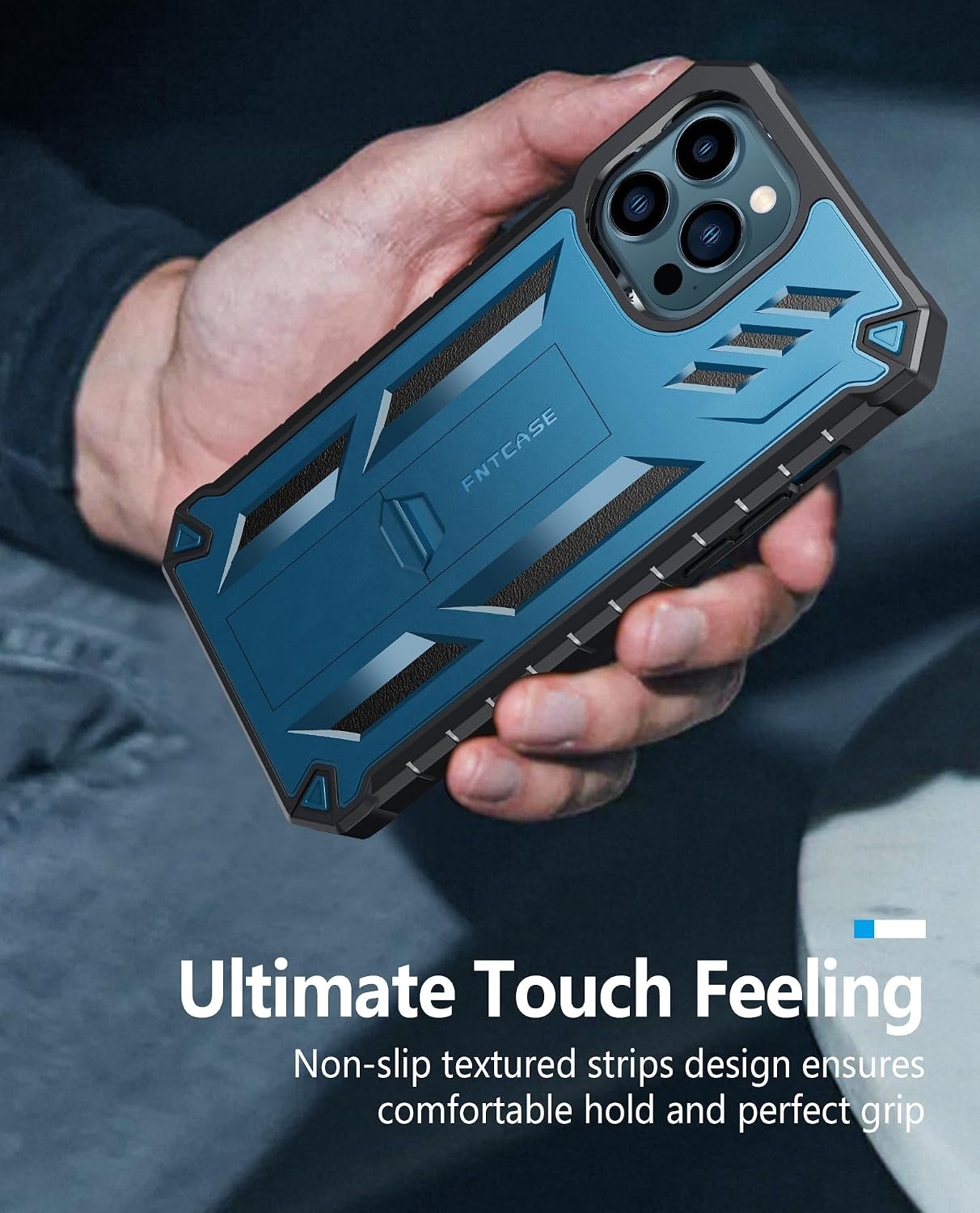 image:imageFNTCASE for iPhone 12 Pro Max Case Builtin Screen Protector amp Kickstand Military Grade Drop Protection Heavy Duty Full Protective Matte Textured Shockproof TPU Rugged Phone Cover BlackBlue