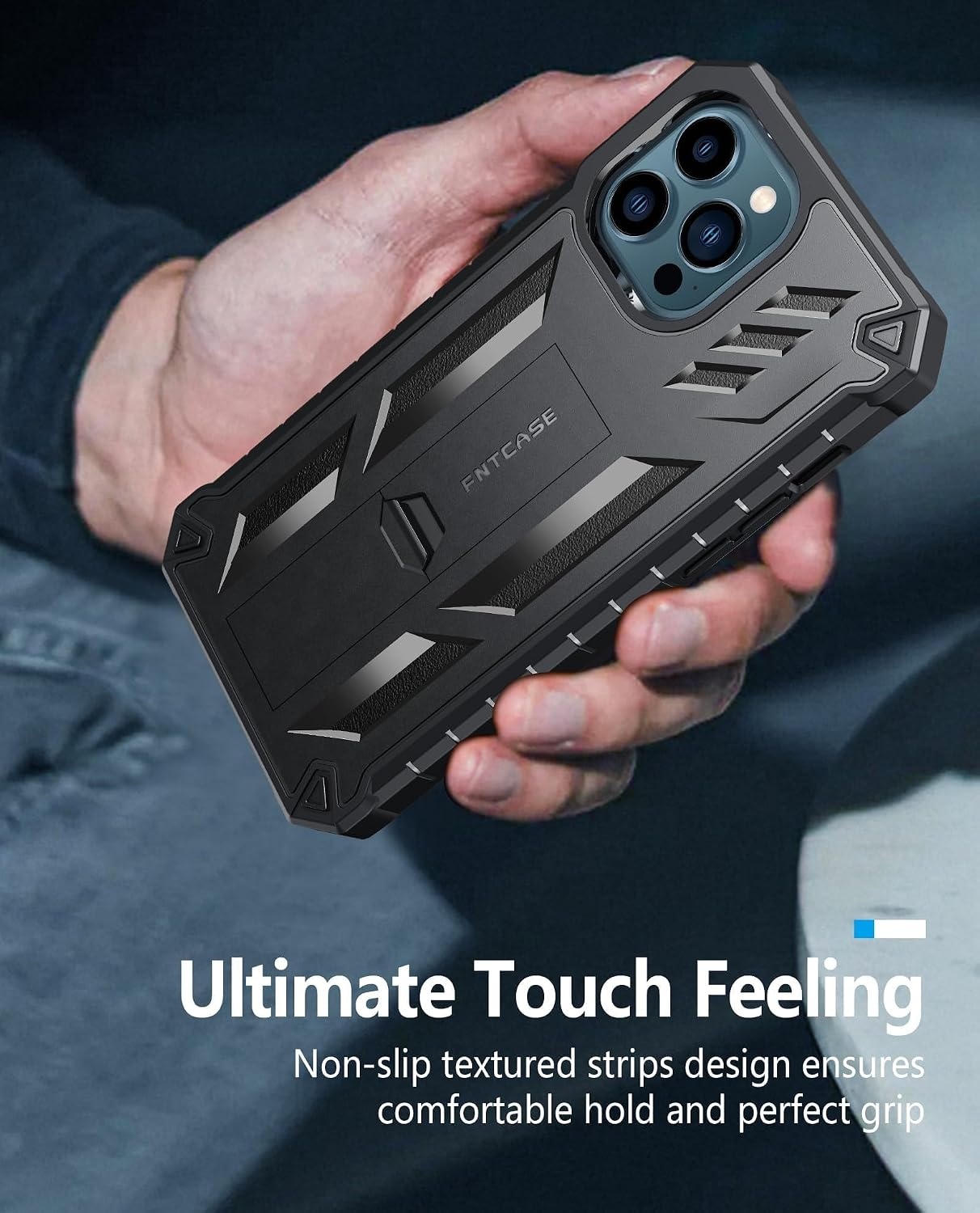 image:imageFNTCASE for iPhone 12 Pro Max Case Builtin Screen Protector amp Kickstand Military Grade Drop Protection Heavy Duty Full Protective Matte Textured Shockproof TPU Rugged Phone Cover BlackBlack