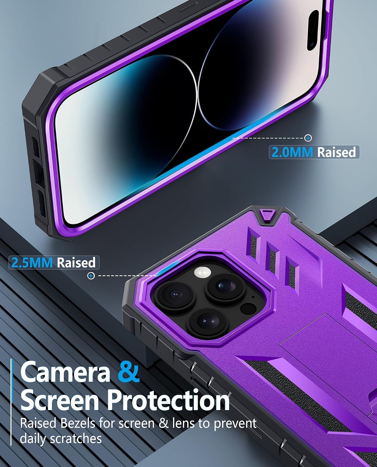 image:imageFNTCASE for iPhone 14 Pro Max Case Military Grade Rugged Cell Phone Cover with Kickstand Shockproof TPU Protection Bumper Matte Textured Design for iPhone 14 Pro Max Cases 67 inchKickstand Purple