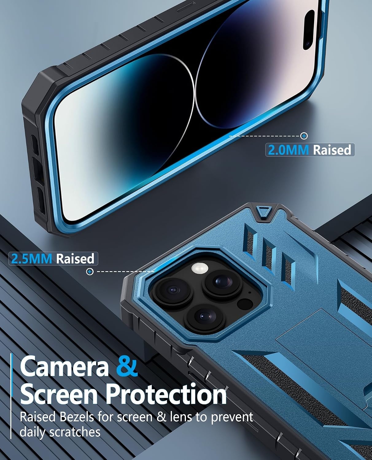 image:imageFNTCASE for iPhone 14 Pro Max Case Military Grade Rugged Cell Phone Cover with Kickstand Shockproof TPU Protection Bumper Matte Textured Design for iPhone 14 Pro Max Cases 67 inchKickstand Blue
