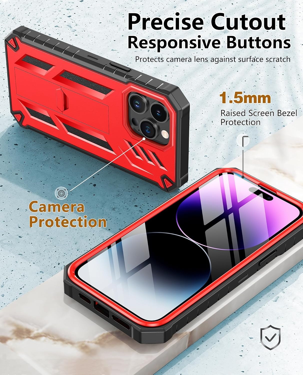 image:imageFNTCASE for iPhone 14 Pro Max Case Military Grade Rugged Cell Phone Cover with Kickstand Shockproof TPU Protection Bumper Matte Textured Design for iPhone 14 Pro Max Cases 67 inchKickstand Red