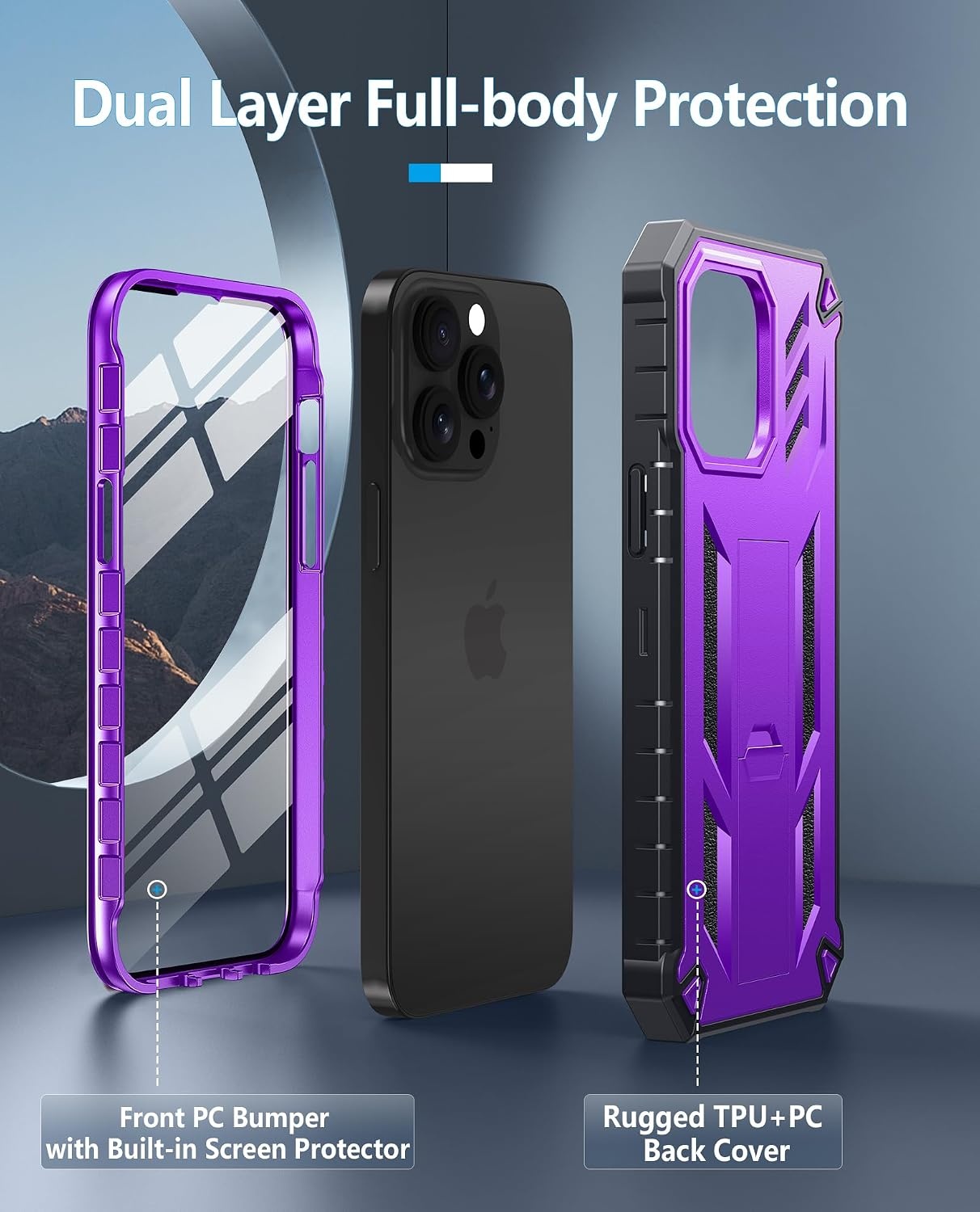 image:imageFNTCASE for iPhone 14 Pro Max Case Military Grade Rugged Cell Phone Cover with Kickstand Shockproof TPU Protection Bumper Matte Textured Design for iPhone 14 Pro Max Cases 67 inchKickstand Purple