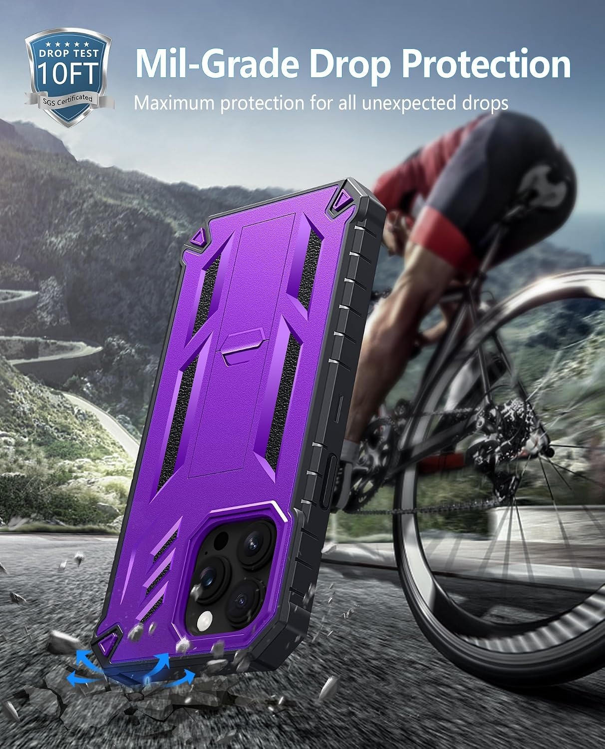 image:imageFNTCASE for iPhone 14 Pro Max Case Military Grade Rugged Cell Phone Cover with Kickstand Shockproof TPU Protection Bumper Matte Textured Design for iPhone 14 Pro Max Cases 67 inchKickstand Purple