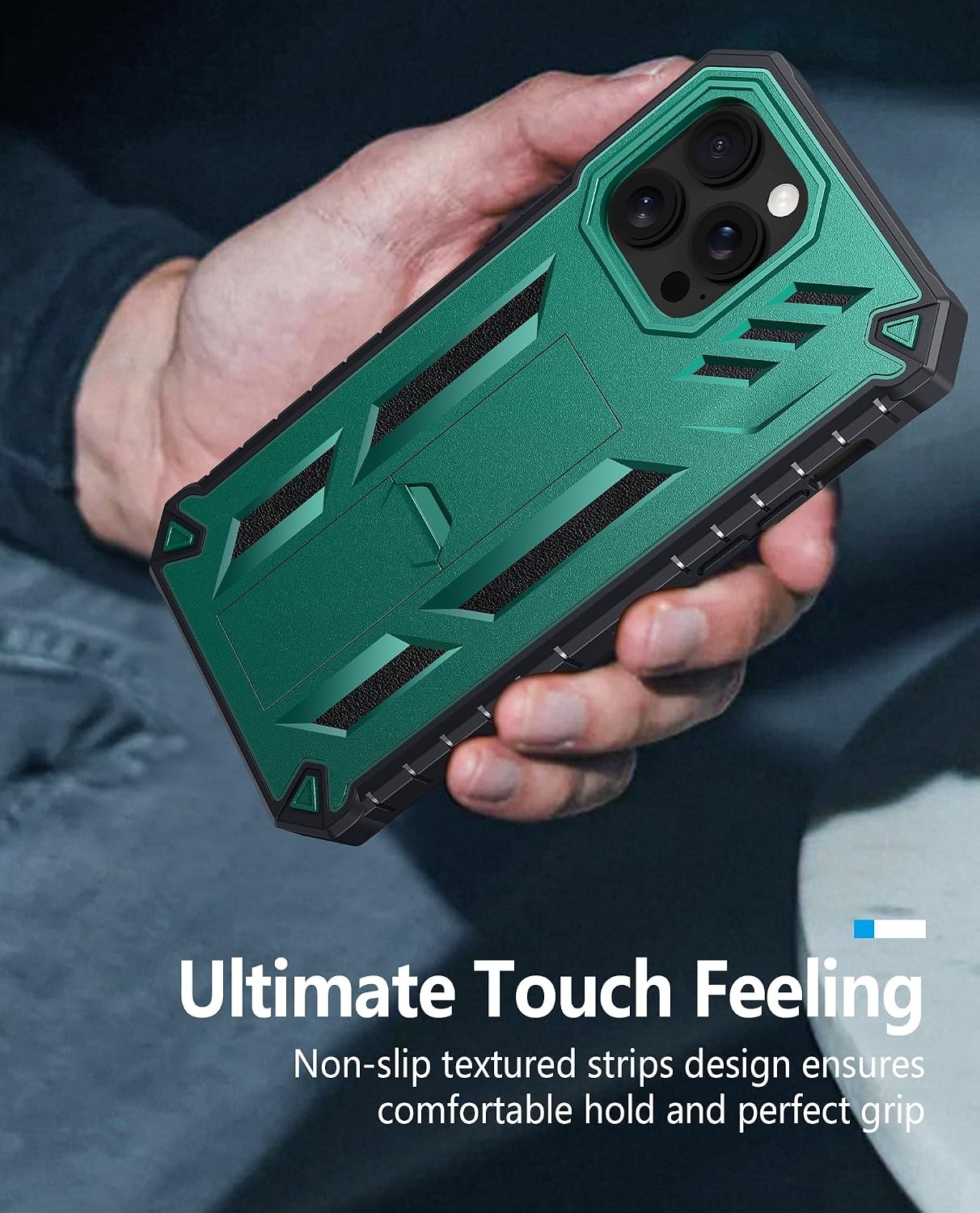 image:imageFNTCASE for iPhone 14 Pro Max Case Military Grade Rugged Cell Phone Cover with Kickstand Shockproof TPU Protection Bumper Matte Textured Design for iPhone 14 Pro Max Cases 67 inchKickstand Green