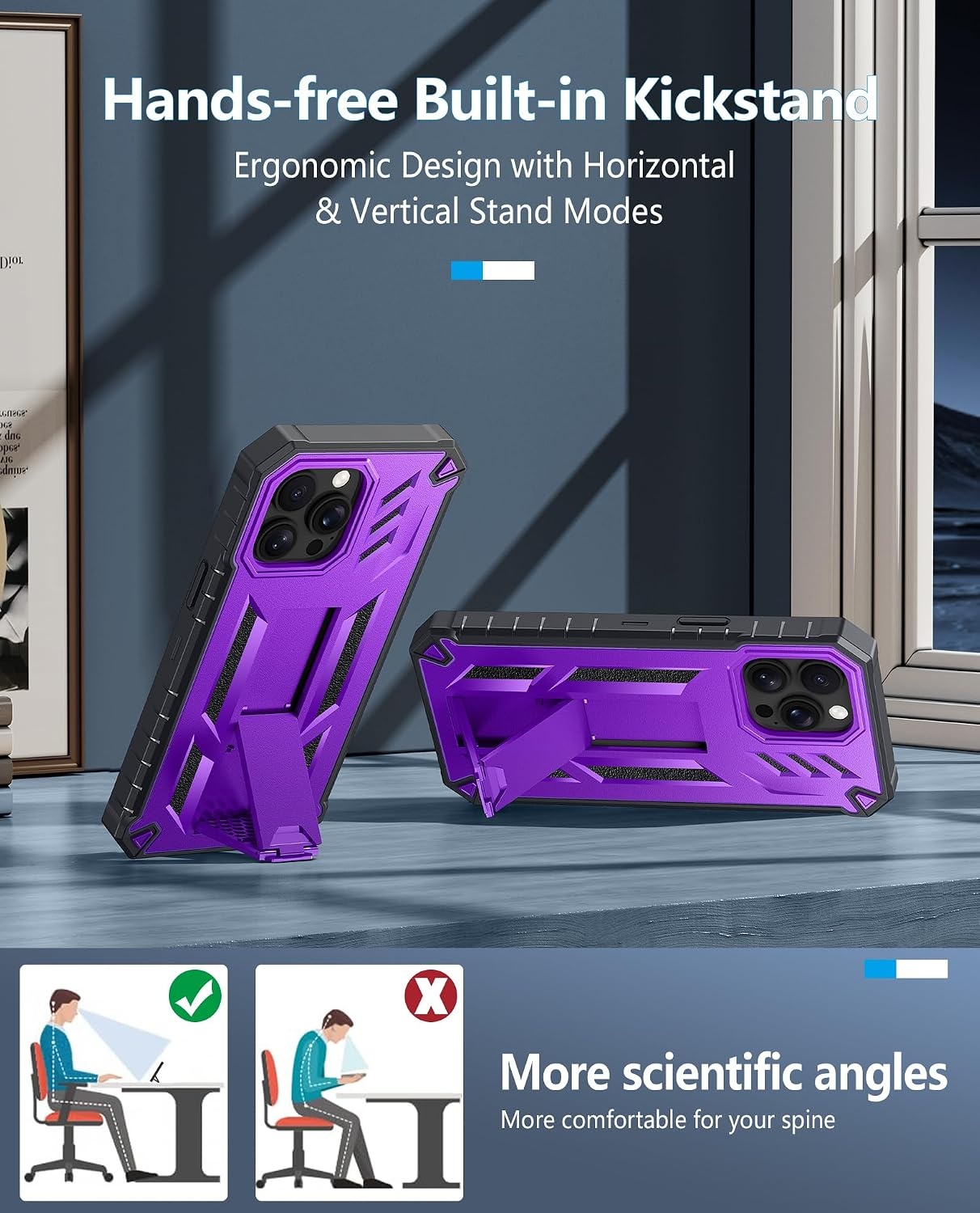 image:imageFNTCASE for iPhone 14 Pro Max Case Military Grade Rugged Cell Phone Cover with Kickstand Shockproof TPU Protection Bumper Matte Textured Design for iPhone 14 Pro Max Cases 67 inchKickstand Purple