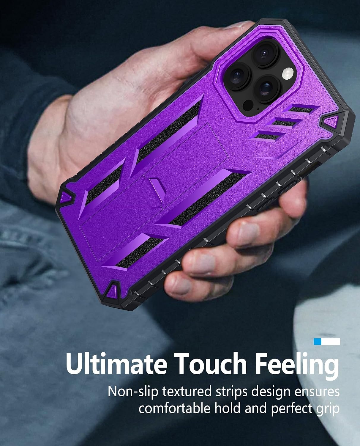 image:imageFNTCASE for iPhone 14 Pro Max Case Military Grade Rugged Cell Phone Cover with Kickstand Shockproof TPU Protection Bumper Matte Textured Design for iPhone 14 Pro Max Cases 67 inchKickstand Purple
