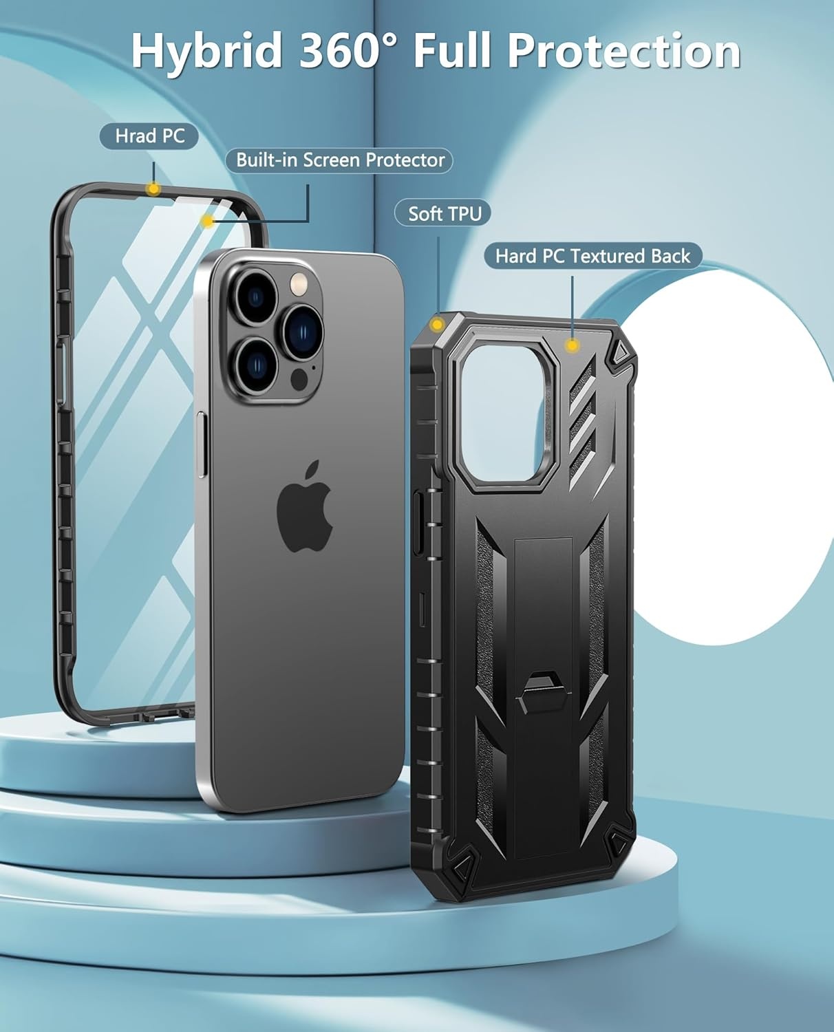 image:imageFNTCASE for iPhone 14 Pro Max Case Military Grade Rugged Cell Phone Cover with Kickstand Shockproof TPU Protection Bumper Matte Textured Design for iPhone 14 Pro Max Cases 67 inchKickstand Black