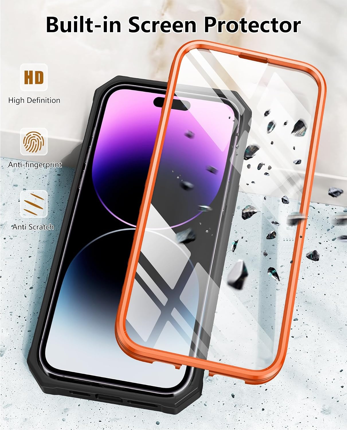 image:imageFNTCASE for iPhone 14 Pro Max Case Military Grade Rugged Cell Phone Cover with Kickstand Shockproof TPU Protection Bumper Matte Textured Design for iPhone 14 Pro Max Cases 67 inchOrange