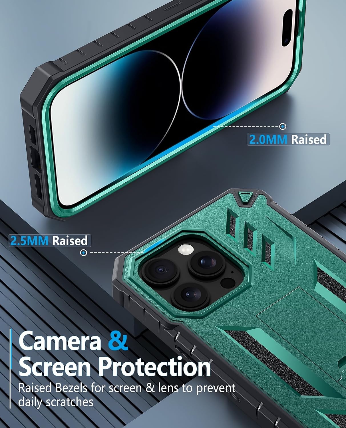 image:imageFNTCASE for iPhone 14 Pro Max Case Military Grade Rugged Cell Phone Cover with Kickstand Shockproof TPU Protection Bumper Matte Textured Design for iPhone 14 Pro Max Cases 67 inchKickstand Green