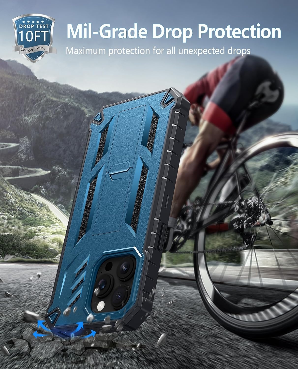 image:imageFNTCASE for iPhone 14 Pro Max Case Military Grade Rugged Cell Phone Cover with Kickstand Shockproof TPU Protection Bumper Matte Textured Design for iPhone 14 Pro Max Cases 67 inchKickstand Blue