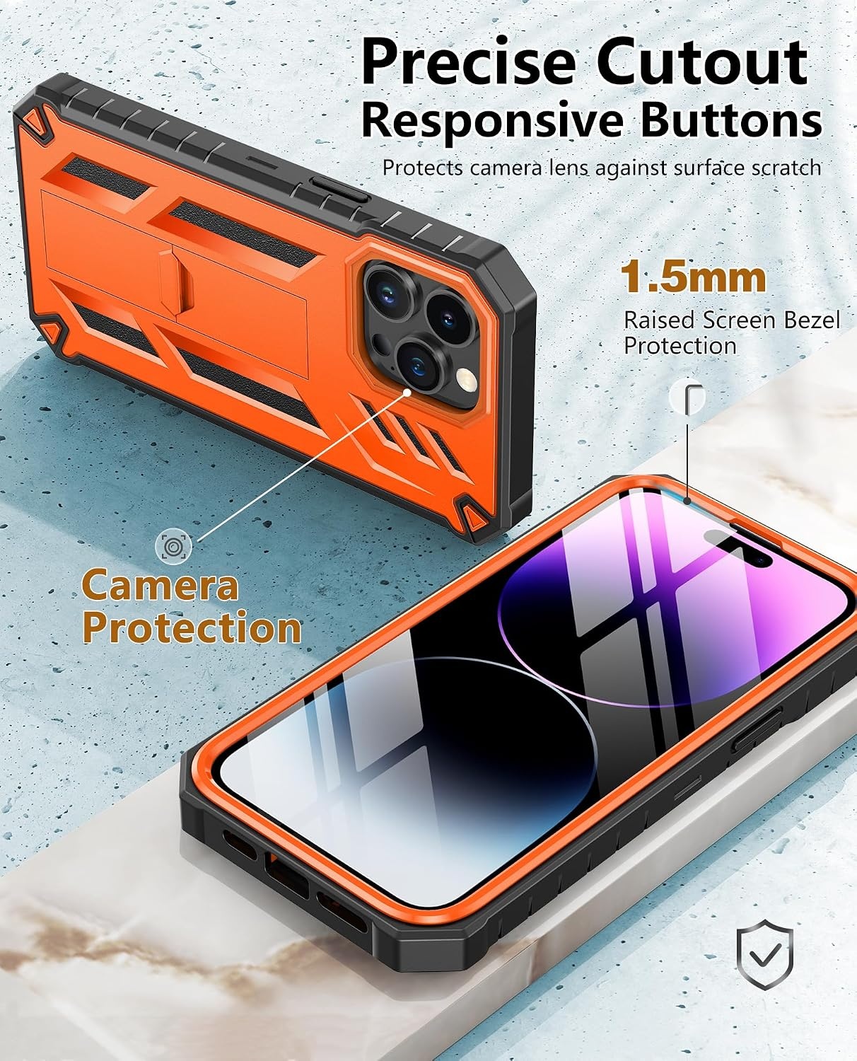 image:imageFNTCASE for iPhone 14 Pro Max Case Military Grade Rugged Cell Phone Cover with Kickstand Shockproof TPU Protection Bumper Matte Textured Design for iPhone 14 Pro Max Cases 67 inchOrange