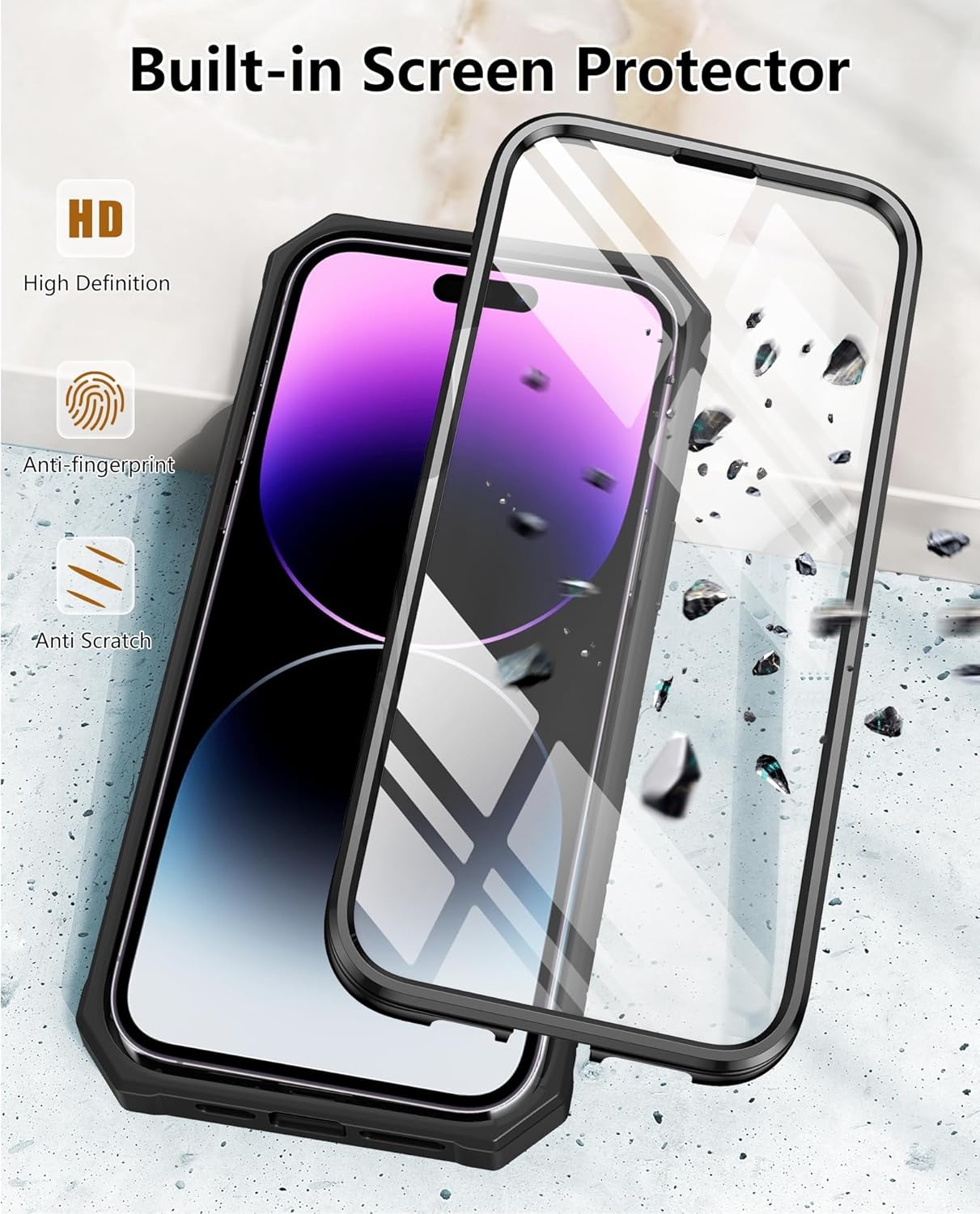 image:imageFNTCASE for iPhone 14 Pro Max Case Military Grade Rugged Cell Phone Cover with Kickstand Shockproof TPU Protection Bumper Matte Textured Design for iPhone 14 Pro Max Cases 67 inchKickstand Black