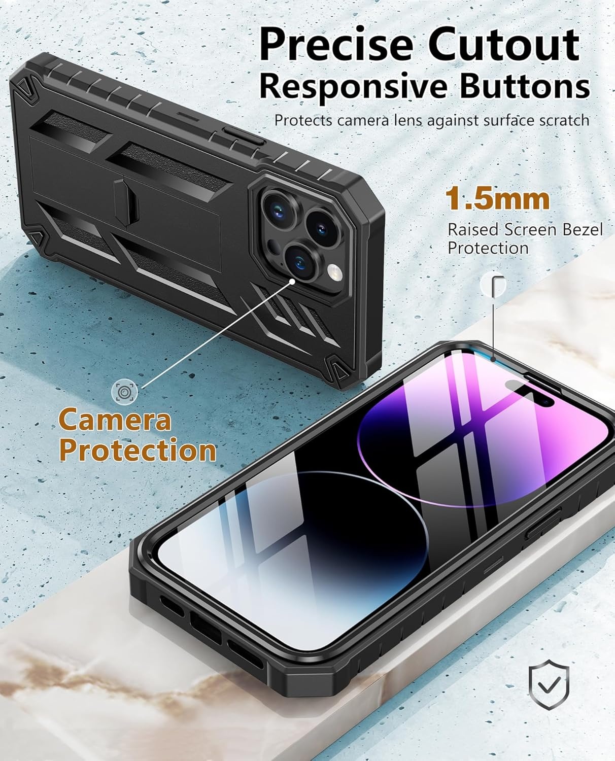 image:imageFNTCASE for iPhone 14 Pro Max Case Military Grade Rugged Cell Phone Cover with Kickstand Shockproof TPU Protection Bumper Matte Textured Design for iPhone 14 Pro Max Cases 67 inchKickstand Black