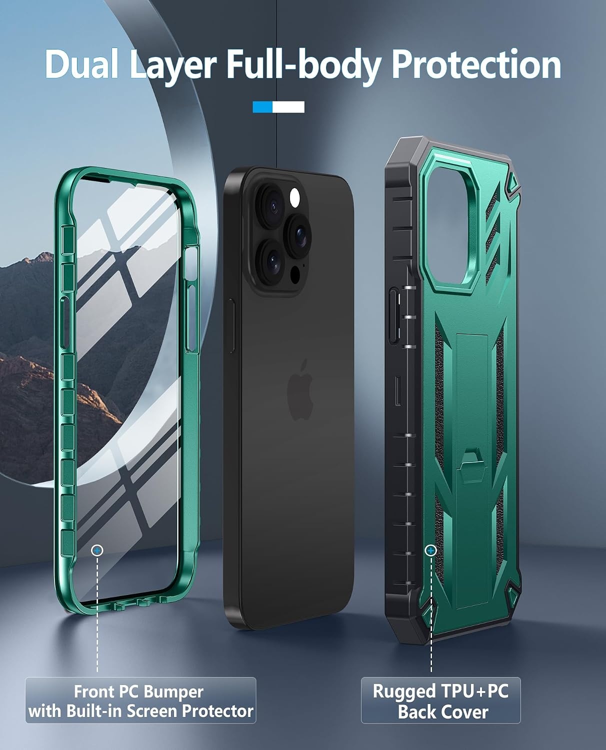 image:imageFNTCASE for iPhone 14 Pro Max Case Military Grade Rugged Cell Phone Cover with Kickstand Shockproof TPU Protection Bumper Matte Textured Design for iPhone 14 Pro Max Cases 67 inchKickstand Green
