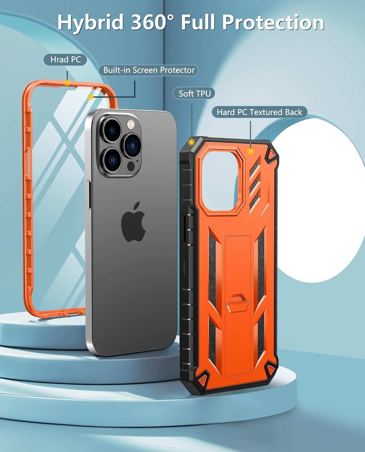 image:imageFNTCASE for iPhone 14 Pro Max Case Military Grade Rugged Cell Phone Cover with Kickstand Shockproof TPU Protection Bumper Matte Textured Design for iPhone 14 Pro Max Cases 67 inchOrange