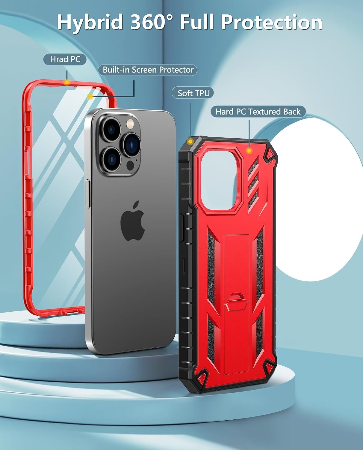 image:imageFNTCASE for iPhone 14 Pro Max Case Military Grade Rugged Cell Phone Cover with Kickstand Shockproof TPU Protection Bumper Matte Textured Design for iPhone 14 Pro Max Cases 67 inchKickstand Red