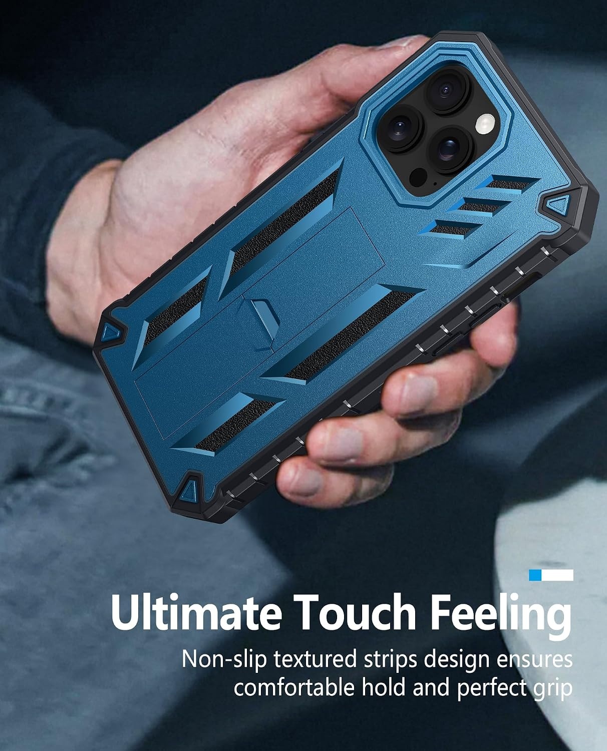 image:imageFNTCASE for iPhone 14 Pro Max Case Military Grade Rugged Cell Phone Cover with Kickstand Shockproof TPU Protection Bumper Matte Textured Design for iPhone 14 Pro Max Cases 67 inchKickstand Blue
