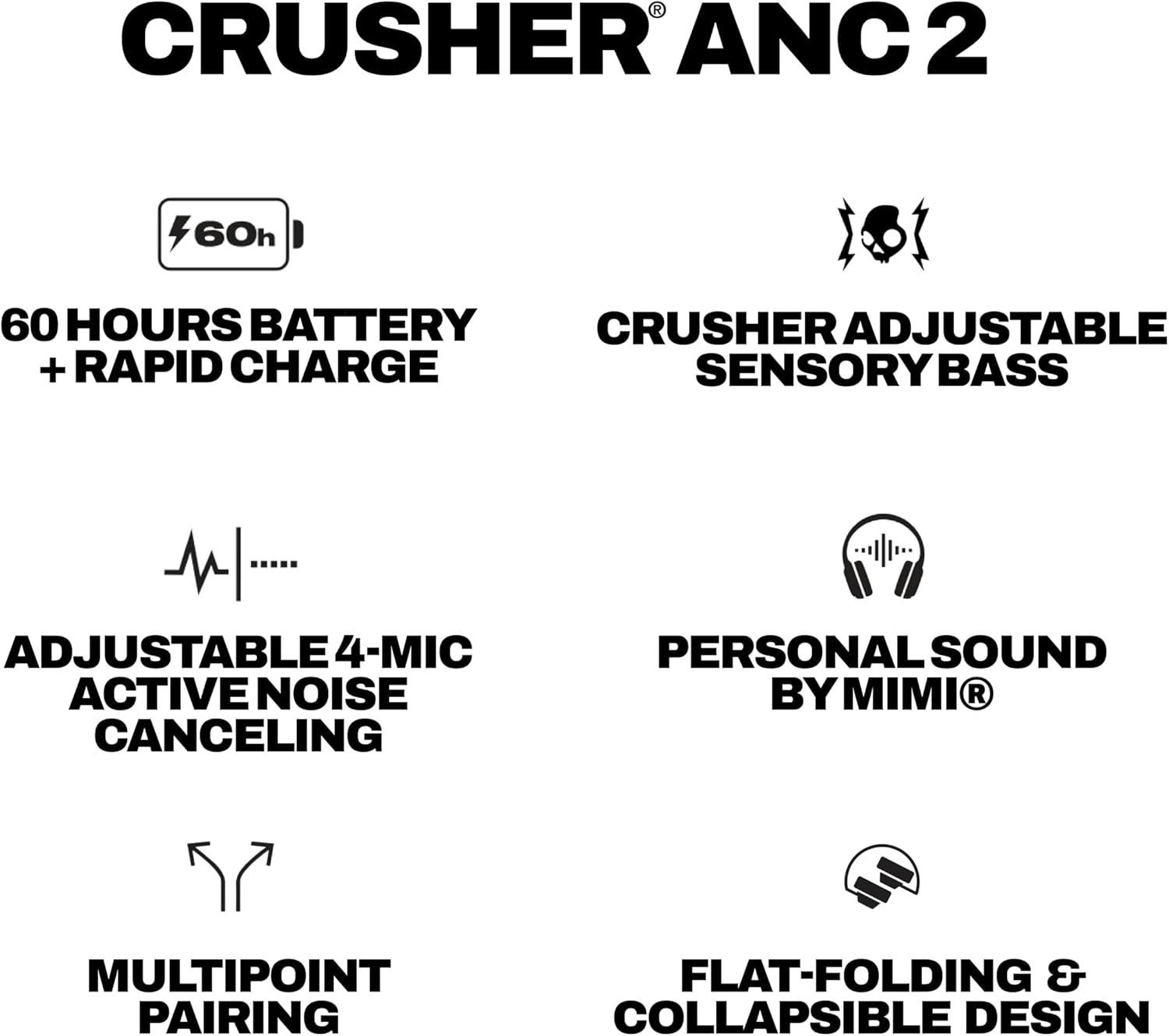 image:imageSkullcandy Crusher ANC 2 Wireless OverEar Bluetooth Headphones with MultiSensory Bass Active Noise Cancelling Up to 60 Hours Battery Microphone for iPhone Android All Love 2026Drab