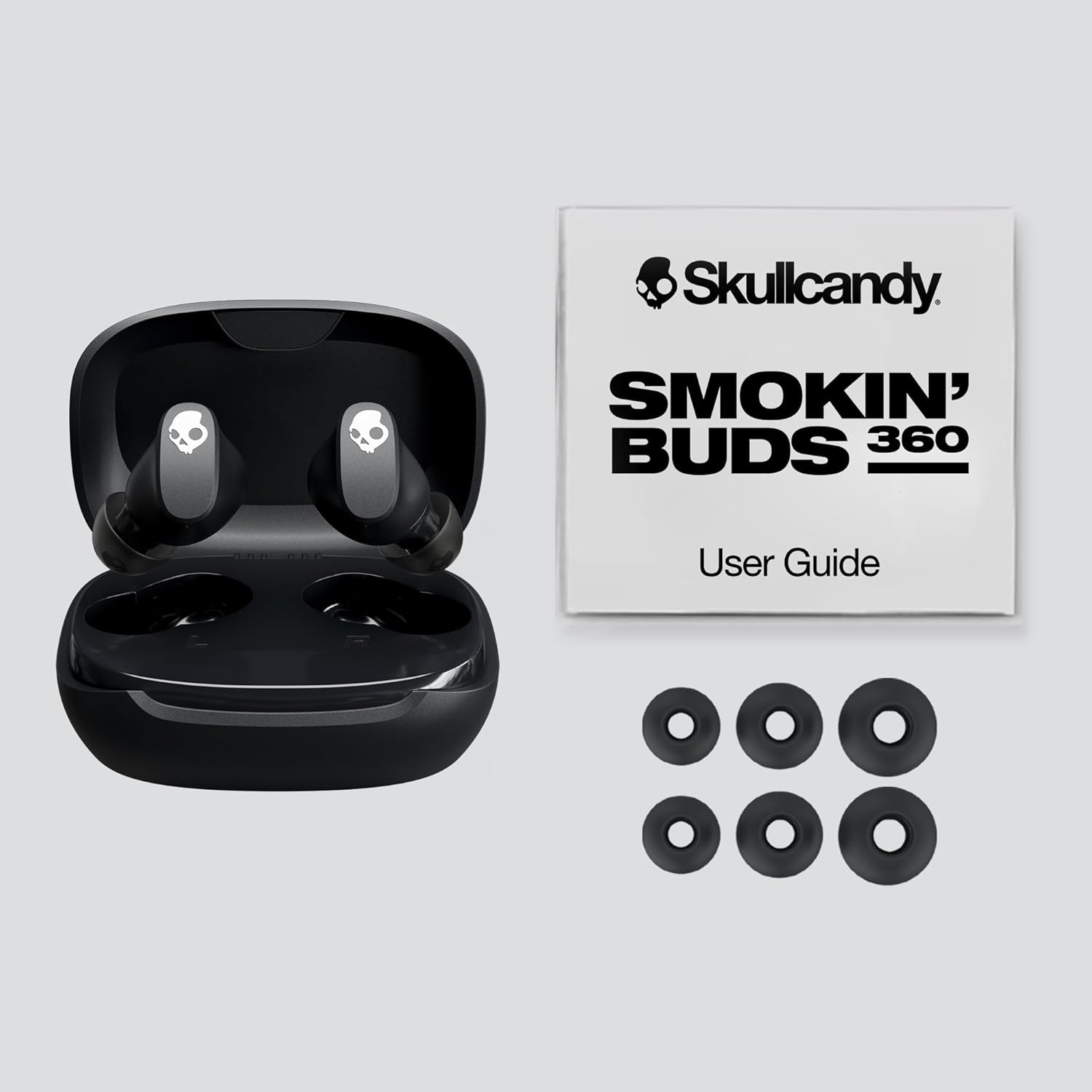 image:imageSkullcandy Smokin Buds 360 Wireless Earbuds Bluetooth Headphones Noise Isolating Fit Up to 20 Hours Battery IPX4 Sweat and Water Resistant Microphone for iPhone Android BoneTrue Black