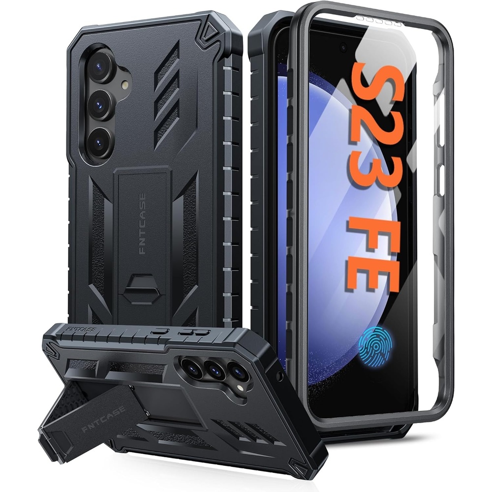 image:imageFNTCASE for Samsung Galaxy S23FE Case Military Grade Protective Hard Phone Case with Kickstand Screen Protector Shockproof TPU Full Protection Drop Proof Phone Cover for Galaxy S23 FE 5G BlackBlack