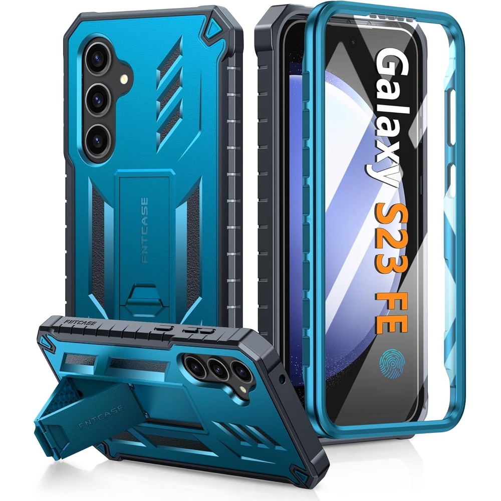 image:imageFNTCASE for Samsung Galaxy S23FE Case Military Grade Protective Hard Phone Case with Kickstand Screen Protector Shockproof TPU Full Protection Drop Proof Phone Cover for Galaxy S23 FE 5G BlackBlue