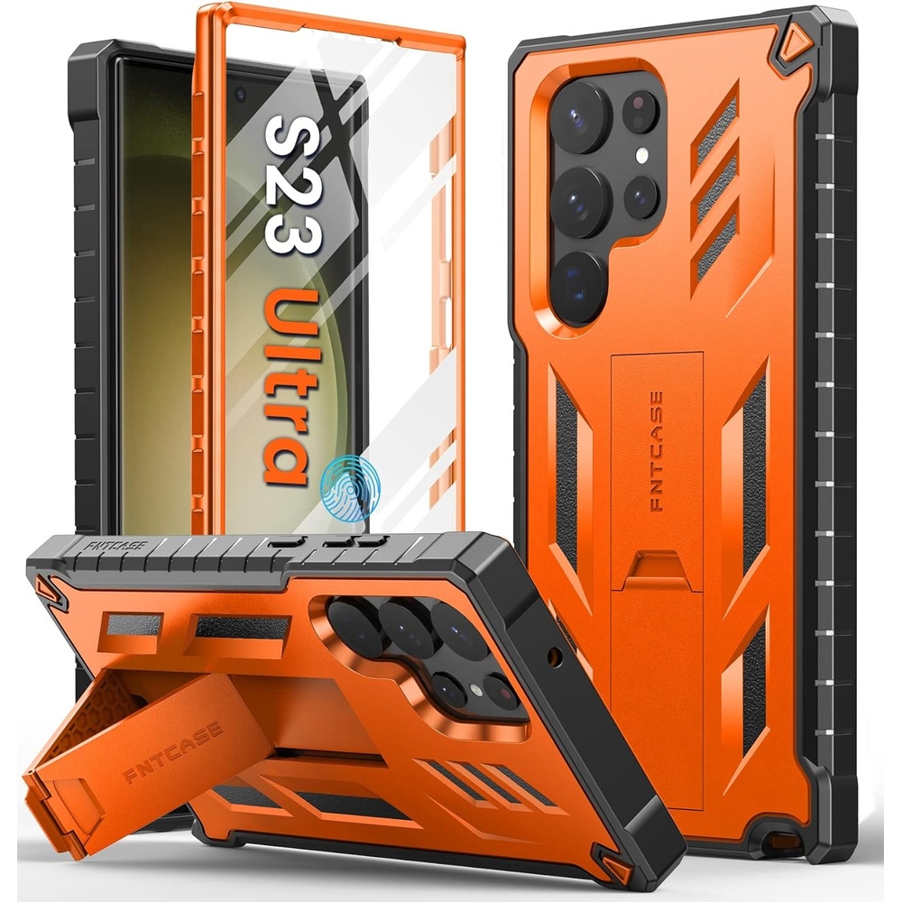 image:imageFNTCASE for Samsung Galaxy S23Ultra Case Military Grade Drop Proof Protection Mobile Cover with Kickstand Matte Textured Rugged Shockproof TPU Protective Sturdy Phone Case Black 68 inchOrange