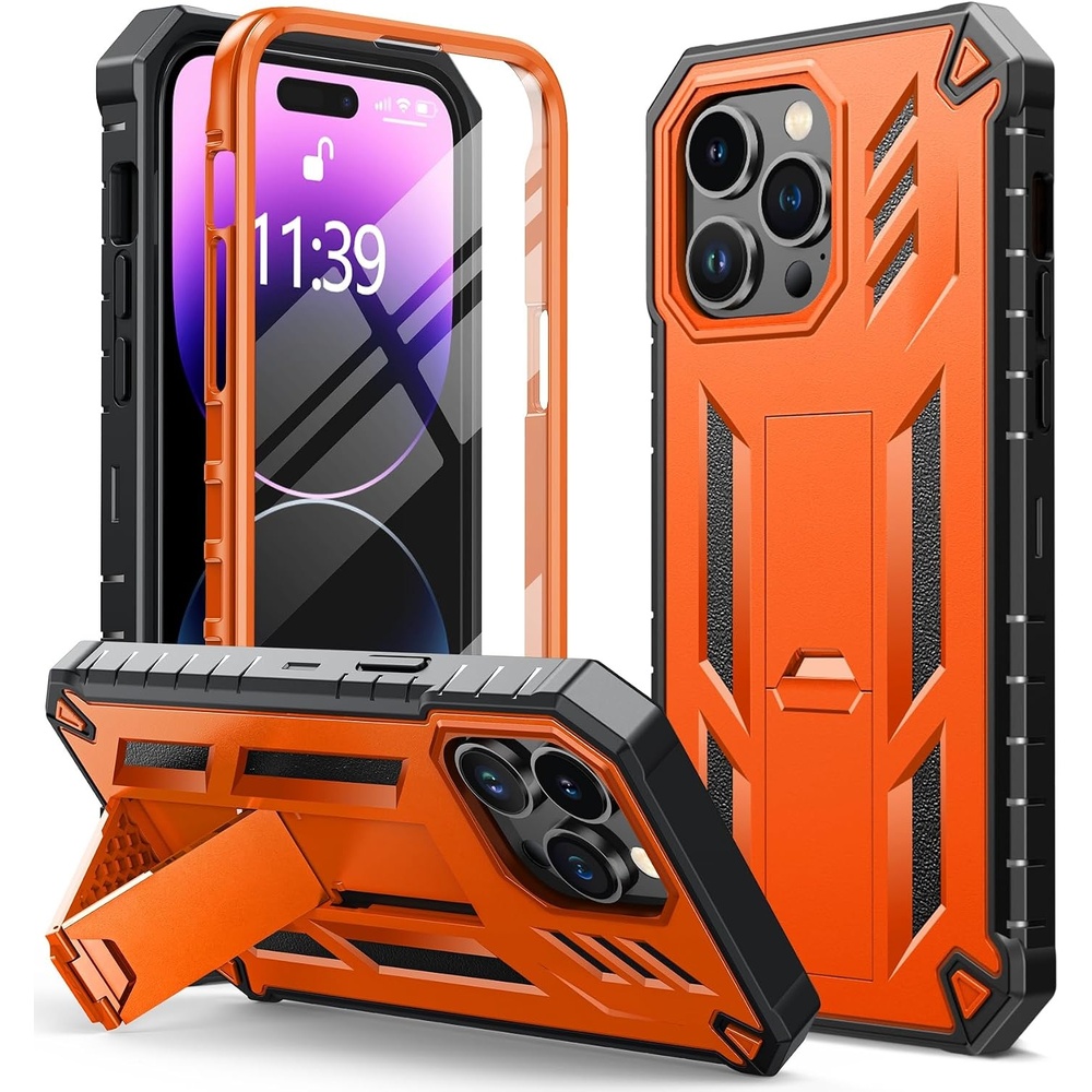 image:imageFNTCASE for iPhone 14 Pro Max Case Military Grade Rugged Cell Phone Cover with Kickstand Shockproof TPU Protection Bumper Matte Textured Design for iPhone 14 Pro Max Cases 67 inchOrange