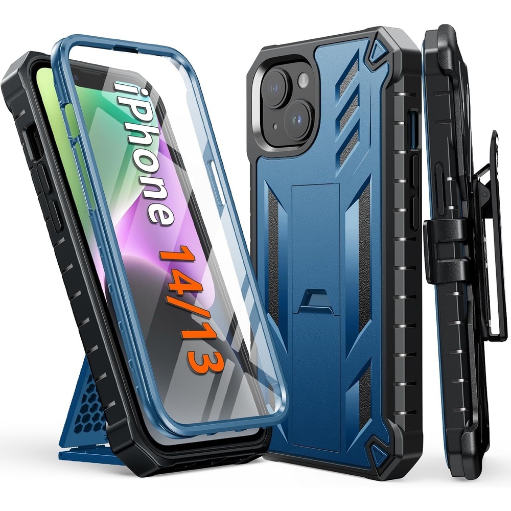 image:imageFNTCASE for iPhone 1413 Case with BeltClip Holster amp Kickstand Heavy Duty Military Grade Protection Cover Shockproof TPU Phone Shell Durable Rugged Full Protective Phonecase 61 inch BlueBlue