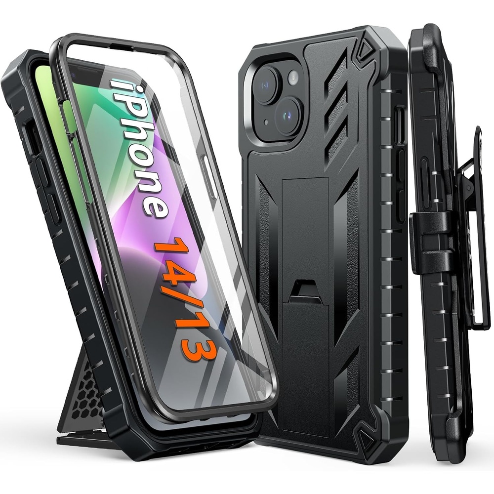 image:imageFNTCASE for iPhone 1413 Case with BeltClip Holster amp Kickstand Heavy Duty Military Grade Protection Cover Shockproof TPU Phone Shell Durable Rugged Full Protective Phonecase 61 inch BlueBlack
