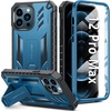 FNTCASE for iPhone 12 Pro Max Case: [Built-in Screen Protector & Kickstand] [Military Grade Drop Protection] Heavy Duty Full Protective Matte Textured Shockproof TPU Rugged Phone Cover – Black(Blue)