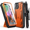 FNTCASE for iPhone 14/13 Case : with Belt-Clip Holster & Kickstand – Heavy Duty Military Grade Protection Cover Shockproof TPU Phone Shell Durable Rugged Full Protective Phonecase – 6.1 inch Blue(Orange)