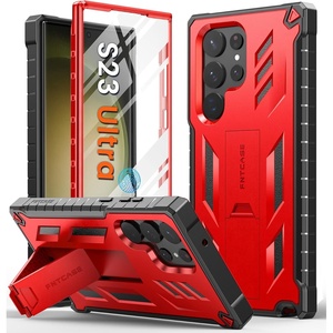 FNTCASE for Samsung Galaxy S23-Ultra Case: Military Grade Drop Proof Protection Mobile Cover with Kickstand | Matte Textured Rugged Shockproof TPU | Protective Sturdy Phone Case – Black 6.8 inch(Red)