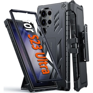 FNTCASE for Samsung Galaxy S23-Ultra Case: Military Grade Drop Proof Protection Mobile Cover with Kickstand | Matte Textured Rugged Shockproof TPU | Protective Sturdy Phone Case – Black 6.8 inch(T-Black)