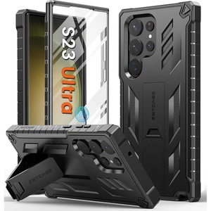 FNTCASE for Samsung Galaxy S23-Ultra Case: Military Grade Drop Proof Protection Mobile Cover with Kickstand | Matte Textured Rugged Shockproof TPU | Protective Sturdy Phone Case – Black 6.8 inch(Black)