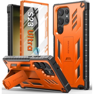 FNTCASE for Samsung Galaxy S23-Ultra Case: Military Grade Drop Proof Protection Mobile Cover with Kickstand | Matte Textured Rugged Shockproof TPU | Protective Sturdy Phone Case – Black 6.8 inch(Orange)