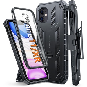 FNTCASE for iPhone 11 Phone Case: for iPhone XR Case [Built-in Screen Protector & Kickstand] [Military Grade Drop Protection] Heavy Duty Full Protective Shockproof TPU Rugged Phone Cover – Black(T-Black)