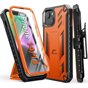FNTCASE for iPhone 14/13 Case : with Belt-Clip Holster & Kickstand – Heavy Duty Military Grade Protection Cover Shockproof TPU Phone Shell Durable Rugged Full Protective Phonecase – 6.1 inch Blue(Orange)