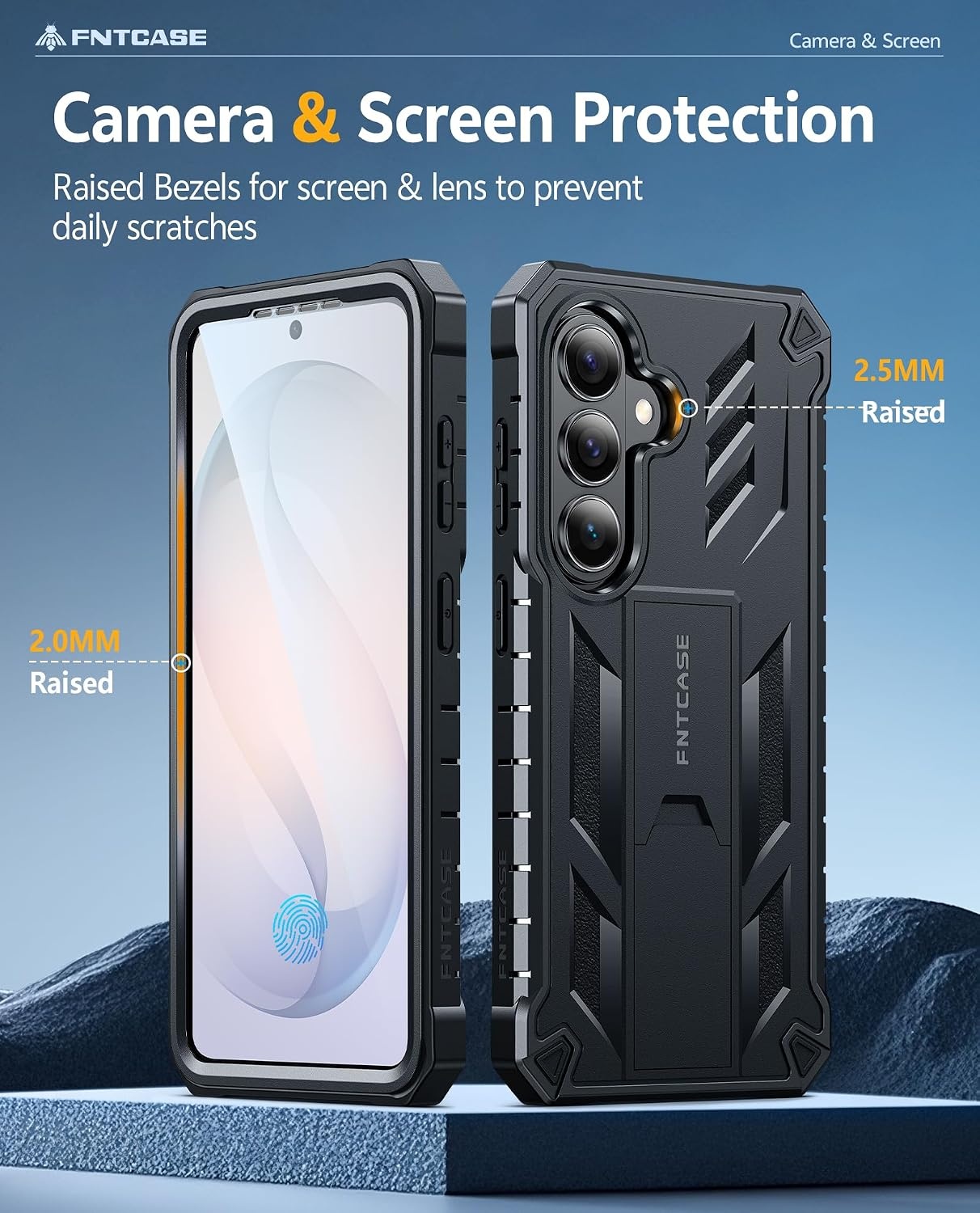 image:imageFNTCASE for Samsung Galaxy S26Ultra Case Builtin Screen Protector amp Kickstand 2 Front Frames MilitaryGrade Drop Protection Heavy Duty Shockproof Rugged TPU Case Full Body Protective BlueBlack