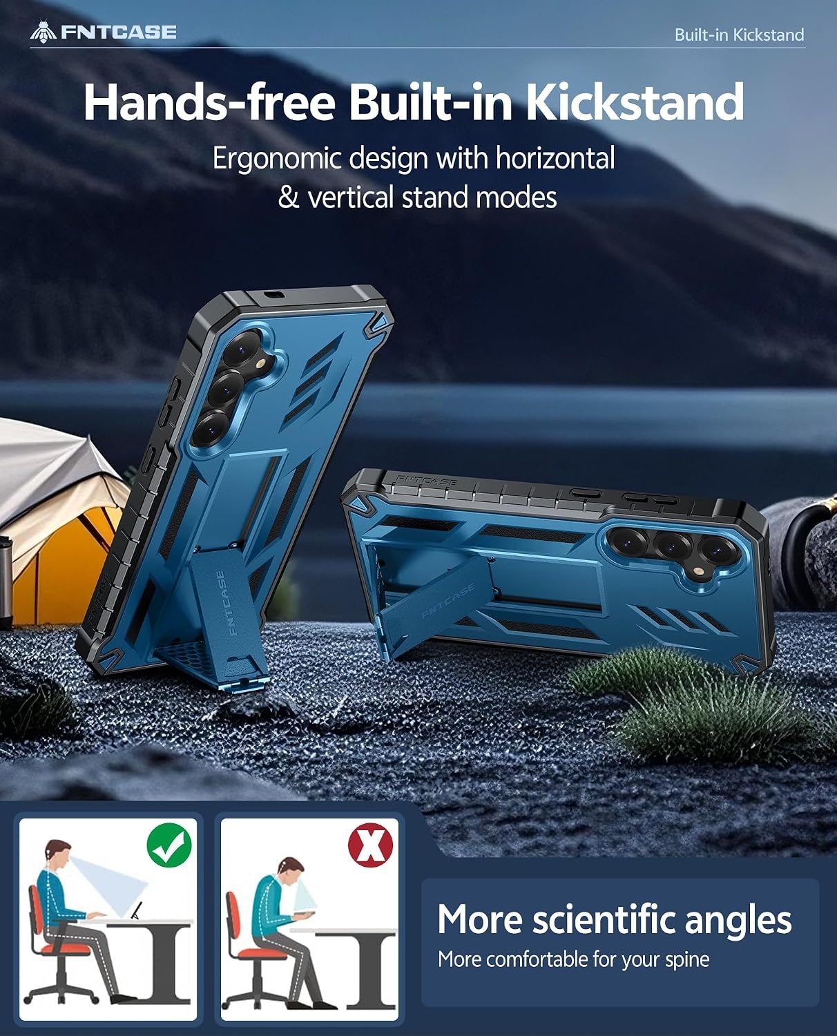 image:imageFNTCASE for Samsung Galaxy S26Ultra Case Builtin Screen Protector amp Kickstand 2 Front Frames MilitaryGrade Drop Protection Heavy Duty Shockproof Rugged TPU Case Full Body Protective BlueBlue