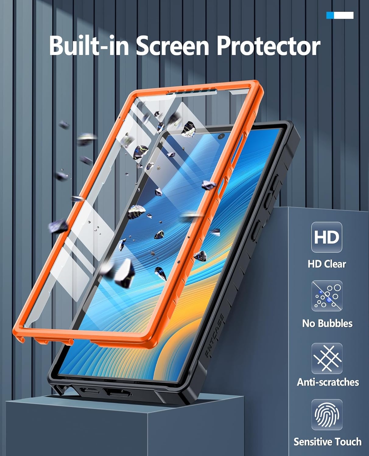 image:imageFNTCASE for Samsung Galaxy S26Ultra Case Builtin Screen Protector amp Kickstand 2 Front Frames MilitaryGrade Drop Protection Heavy Duty Shockproof Rugged TPU Case Full Body Protective BlueOrange